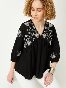MAX Casual Printed Women Black Top