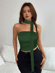 TIVANTE Casual Solid Women Dark Green Top