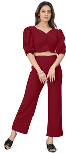 Fedilla Women Two Piece Dress Maroon Ankle Length Dress