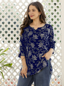 BELLATELA BT Party Printed Women Blue Top