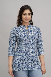 MANVIK FASHION Casual Floral Print Women Blue, White, Dark Blue Top