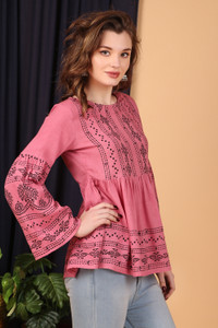 Taranjal Casual Printed Women Pink, Black Top