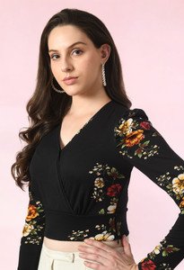 HouseOfCommon Casual Solid Women Black Top