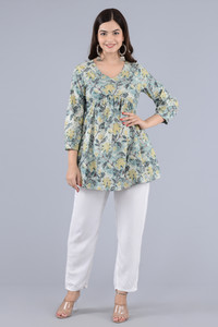 GREYSHADE Casual Floral Print Women Light Green Top