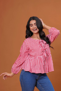 GIGNAR Casual Checkered Women Red, White Top