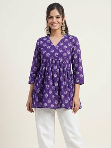 glamson Casual Floral Print, Printed Women Purple Top