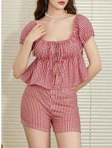 QUINTESSENTIALS Casual Checkered Women Red Top