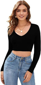 DUDSTUCKER Casual Solid Women Black Top