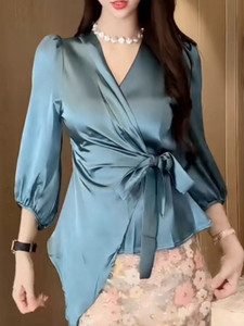 HERE&NOW Casual Solid Women Blue Top