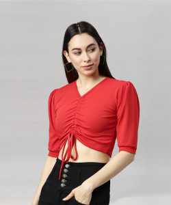 Selvia Casual Self Design Women Red Top