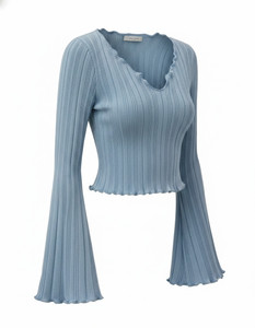 UineeShop Casual Self Design Women Light Blue Top
