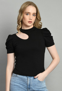IUGA Casual Solid Women Black Top