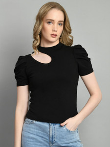 IUGA Casual Solid Women Black Top