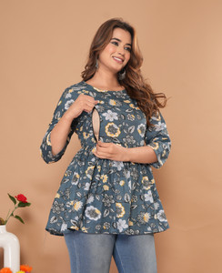 VAIDIKI Casual Printed Women Grey Top