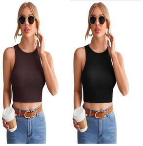 TUSI Casual Solid Women Black Top