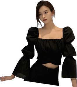 NewlookAs Casual Solid Women Black Top