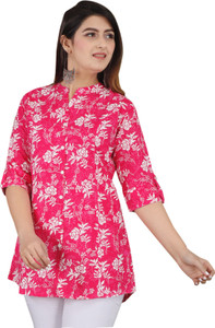 FebQ Casual Printed Women Pink, White Top