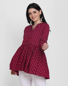 HANUMNTRA Casual 3/4 Sleeve Polka Print Women Purple Top