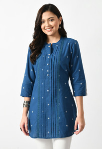 Meesan Casual Printed Women Blue Top