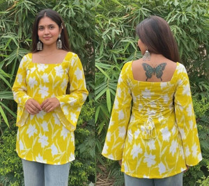 Kirnya Party Printed Women Yellow Top