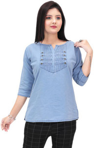anmol fashion Casual Washed Women Light Blue Top