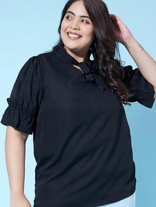 Austivo Casual Striped Women Black Top