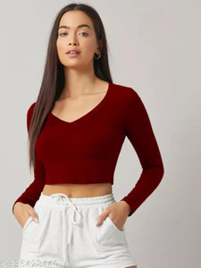 THE BLAZZE Casual Solid Women Maroon Top