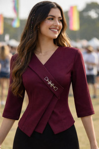 IUGA Casual Solid Women Purple Top