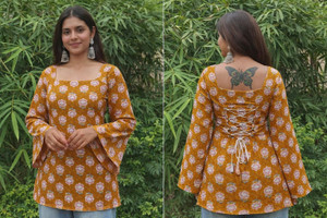 Folks Fashions Casual Floral Print, Printed Women Yellow Top