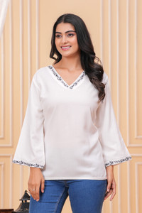 वूमा महिलाओं के लिए कैजुअल कढ़ाई सफेद टॉप