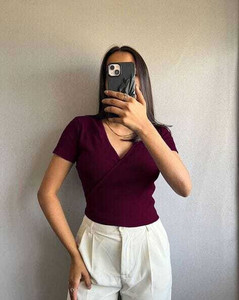 DR Brand Casual Solid Women Maroon Top