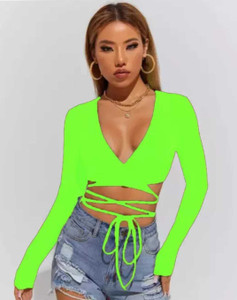 GOULFASHION Casual Solid Women Light Green Top