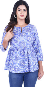JINVARAM Casual Printed Women Blue, White Top