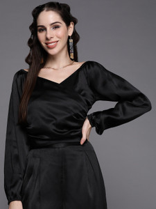 SASSAFRAS Casual Solid Women Black Top