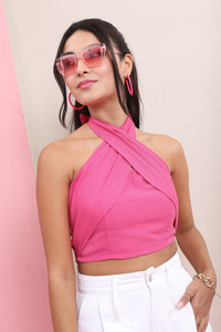 Tokyo Talkies Casual Solid Women Pink Top