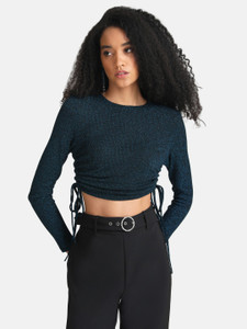 KAZO Casual Self Design Women Blue Top