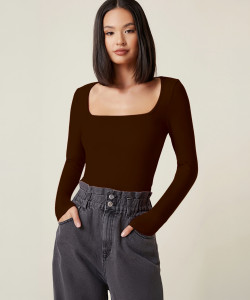 Aahwan Casual Solid Women Brown Top