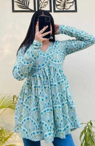 HouseOfCommon Casual Printed Women Light Blue Top