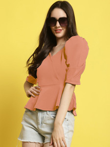 Fabflee Casual Solid Women Pink Top