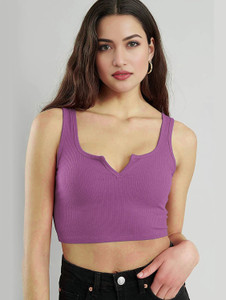 CotiQ Casual Solid Women Purple Top