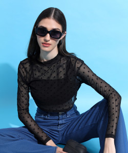 Tokyo Talkies Casual Solid Women Black Top