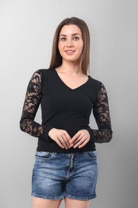 Fasska Casual Solid Women Black Top
