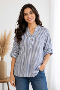 NEYSA Casual Striped Women Blue Top