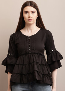 DIVAAS Casual Self Design Women Black Top