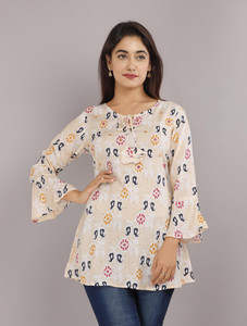 ROHIKA Casual Printed Women Beige Top
