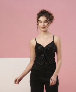 Globus Party Embellished Women Black Top