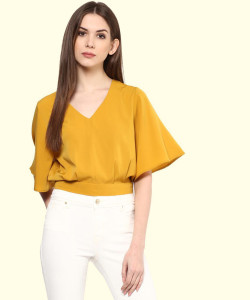 HARPA Casual Batwing Sleeve Solid Women Yellow Top