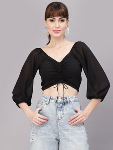 AAYU Casual Solid Women Black Top