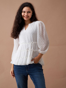 AASK Casual Self Design Women White Top