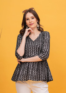 Vilgi Casual Printed Women Black Top